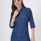 Women's Classic Button-Down Denim Shirt with 3/4 Sleeves (6099)