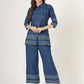 Women's Embroidered Denim Co-Ord Set with Tribal Print and Palazzo Pants (6107)