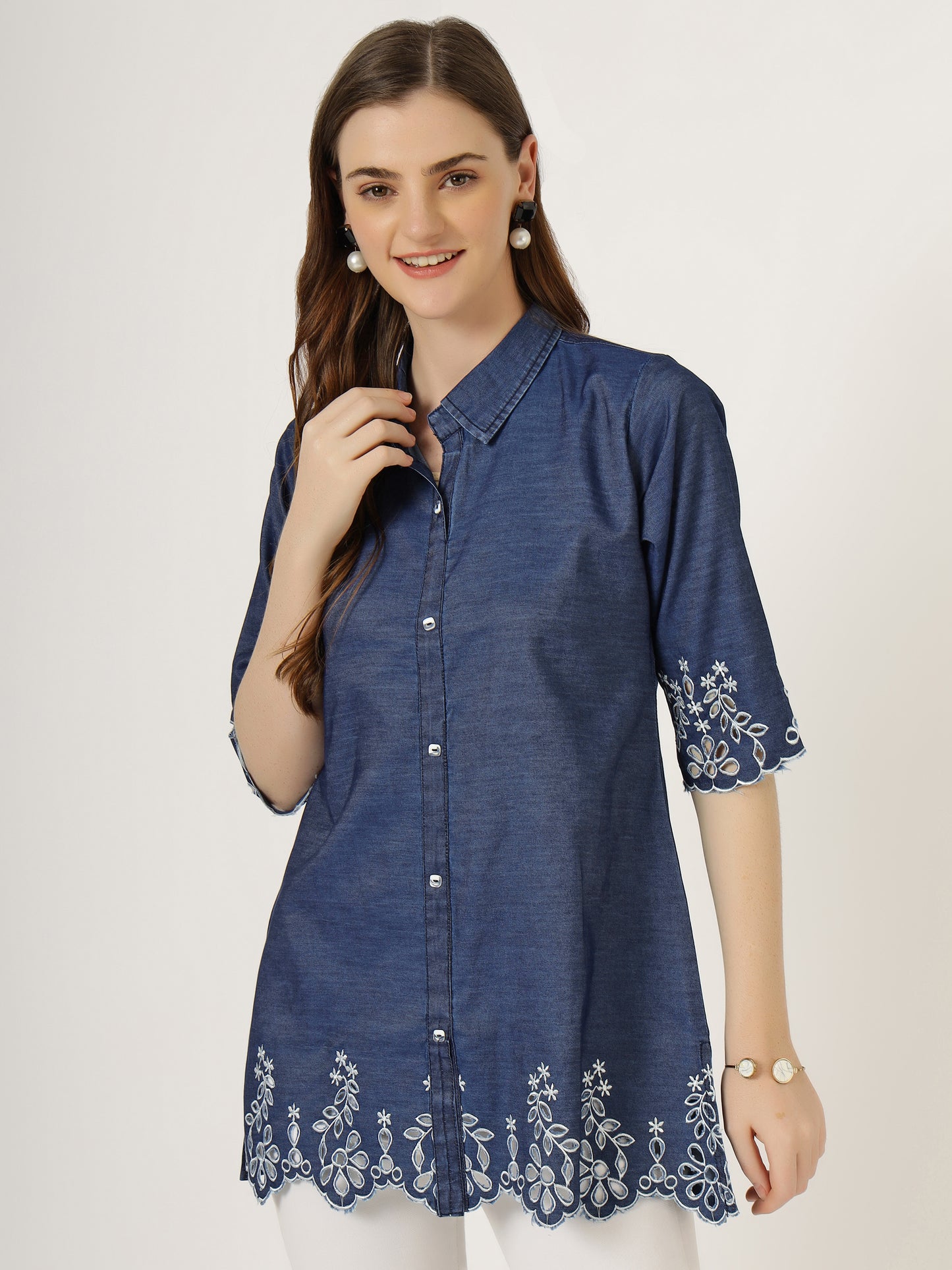 Women's Embroidered Denim Tunic Shirt (6045 DS)