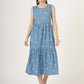 Women's Sleeveless Polka Dot Tiered Denim Midi Dress (6102)