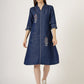 Women's Embroidered Denim A-Line Dress with 3/4 Sleeves (6097)