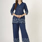 Women's Embroidered Denim Co-Ord Set with Shirt and Palazzo Pants (6106)