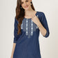 Women's Embroidered Denim Tunic Top with 3/4 Sleeves (6103)