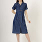 Women's Short-Sleeve Pleated Denim Shirt Dress (6033)