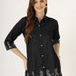 Colour Villa Women's Black Embroidered Denim Tunic Shirt (6045-Z BLACK)