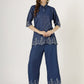 Women's Embroidered Denim Co-Ord Set with Shirt and Palazzo (6093)