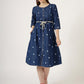 Women's Polka Dot Denim A-Line Dress with Waist Tie (6094)