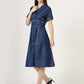 Women's Short-Sleeve Pleated Denim Shirt Dress (6033)