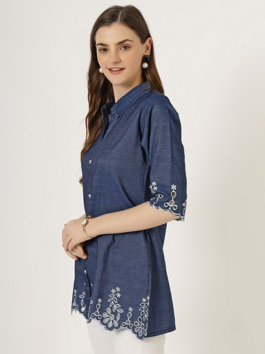 Women's Embroidered Denim Tunic Shirt (6045 DS)