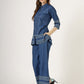 Women's Embroidered Denim Co-Ord Set with Tribal Print and Palazzo Pants (6107)