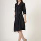 Women's 3/4 Sleeve Black Denim A-Line Dress with Contrast Stitching (6101)