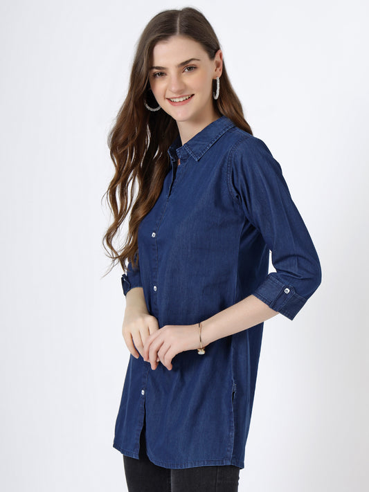 Women's Classic Denim Shirt with Roll-Up Sleeves (6076)