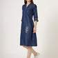 Women's Embroidered Denim A-Line Dress with 3/4 Sleeves (6097)