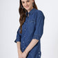 Women's Classic Button-Down Denim Shirt with 3/4 Sleeves (6099)