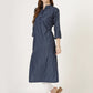 Women's Striped Denim Kurti with Mandarin Collar (6065)