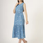 Women's Sleeveless Polka Dot Tiered Denim Midi Dress (6102)