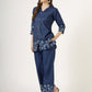 Women's Embroidered Denim Co-Ord Set with Shirt and Palazzo Pants (6106)