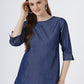 Women's 3/4 Sleeve Denim Top with Round Neck (6092)