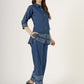 Women's Embroidered Denim Co-Ord Set with Tribal Print and Palazzo Pants (6107)