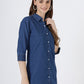 Women's Classic Button-Down Denim Shirt with 3/4 Sleeves (6099)