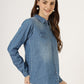 Women's Light Wash Denim Button-Down Shirt with Long Sleeves (6105)