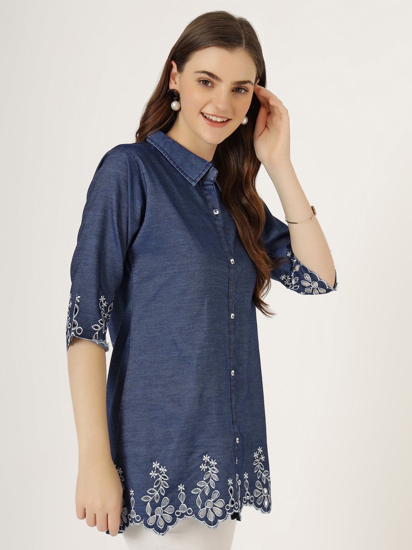 Women's Embroidered Denim Tunic Shirt (6045 DS)