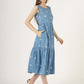 Women's Sleeveless Polka Dot Tiered Denim Midi Dress (6102)