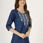 Women's Embroidered Denim Tunic Top with 3/4 Sleeves (6103)