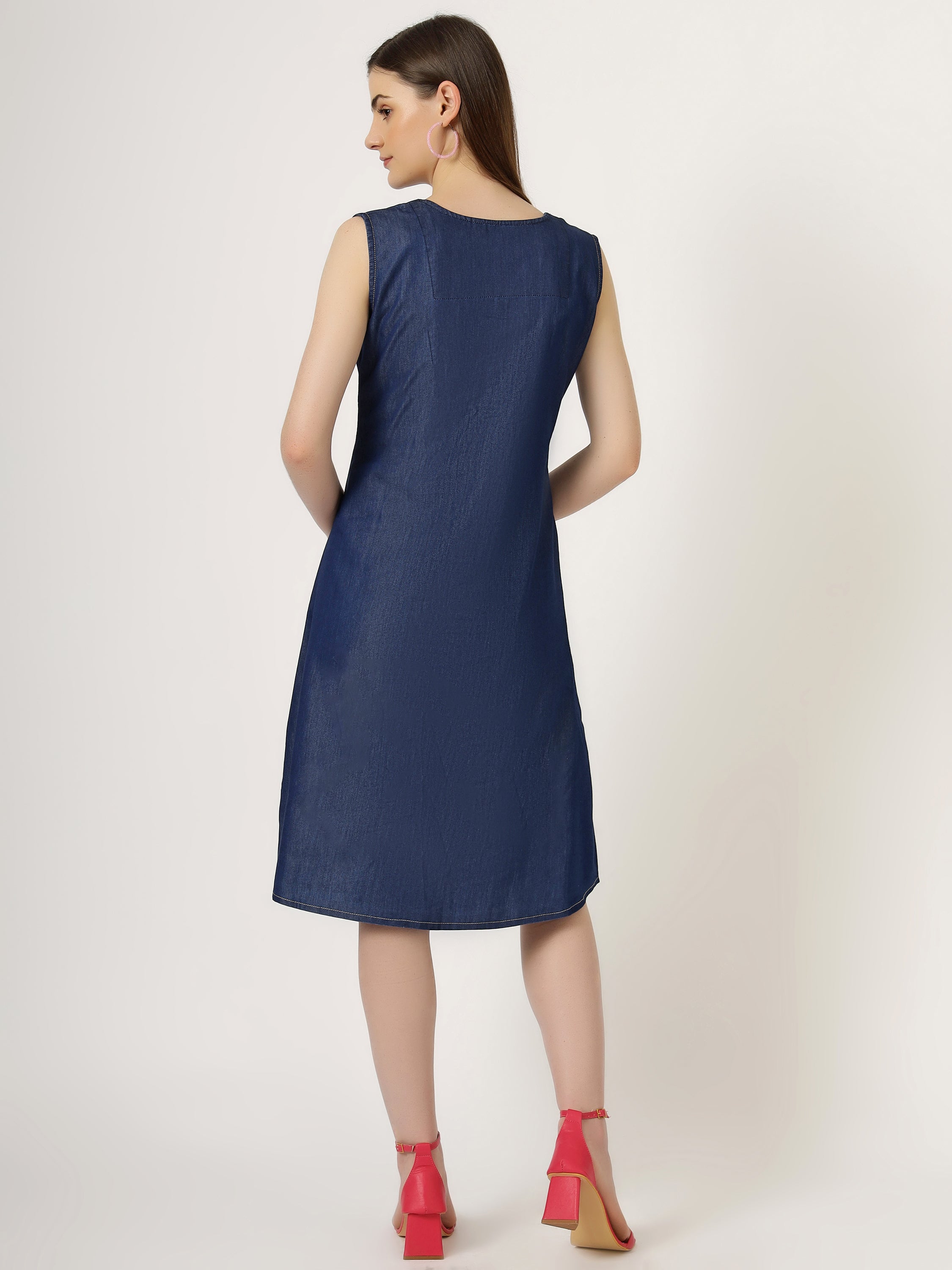 Women's Sleeveless Sweetheart Neck Denim Dress (6087) – Colourvilla