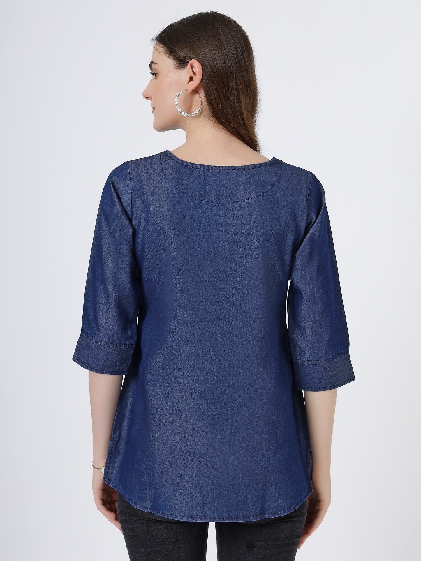 Women's 3/4 Sleeve Denim Top with Round Neck (6092)