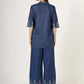 Women's Embroidered Denim Co-Ord Set with Shirt and Palazzo (6093)