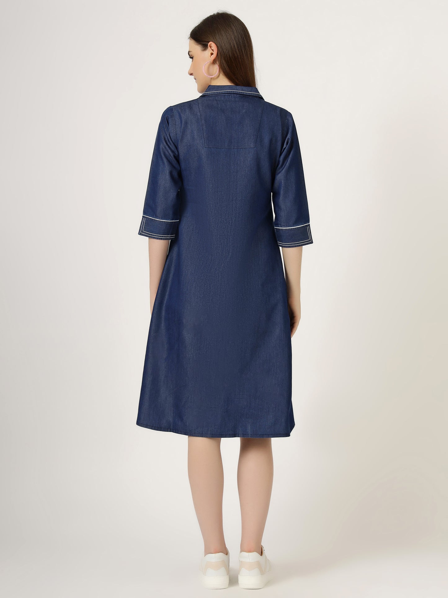 Women's Embroidered Denim A-Line Dress with 3/4 Sleeves (6097)