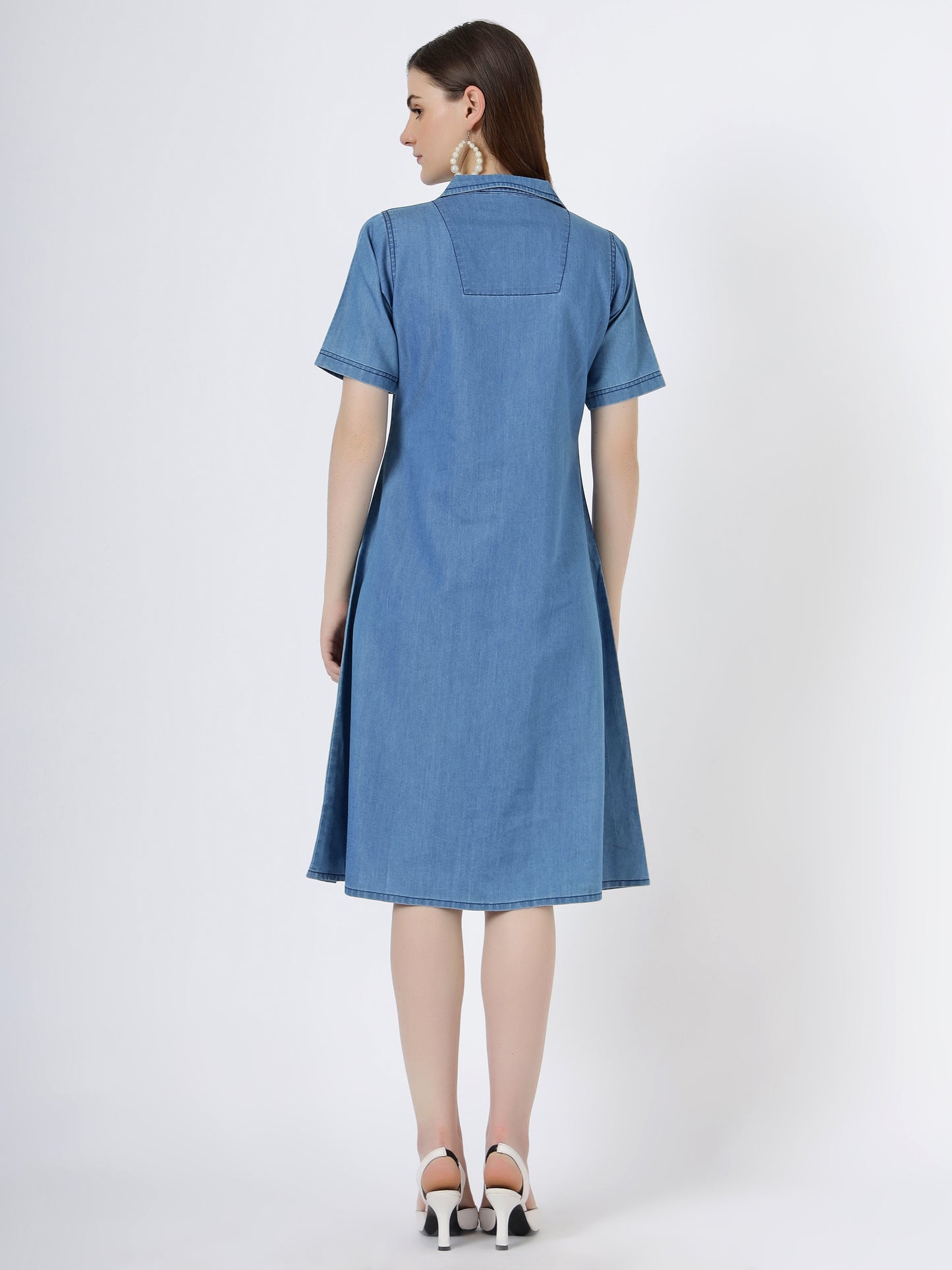 Women's Short Sleeve Button-Down Light Blue Denim Dress (6098-ICE)