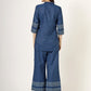 Women's Embroidered Denim Co-Ord Set with Tribal Print and Palazzo Pants (6107)