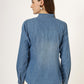 Women's Light Wash Denim Button-Down Shirt with Long Sleeves (6105)