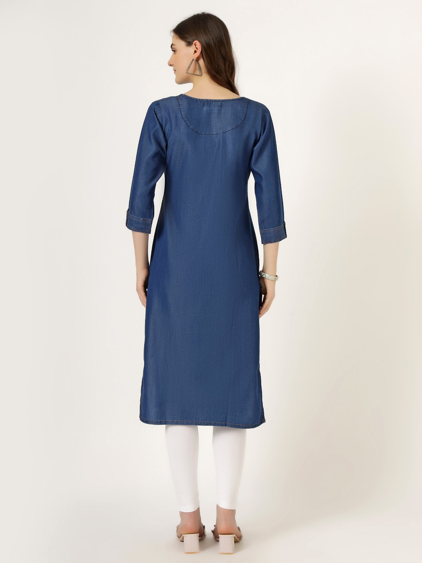 Women's Embroidered Denim Straight Kurti (6049)