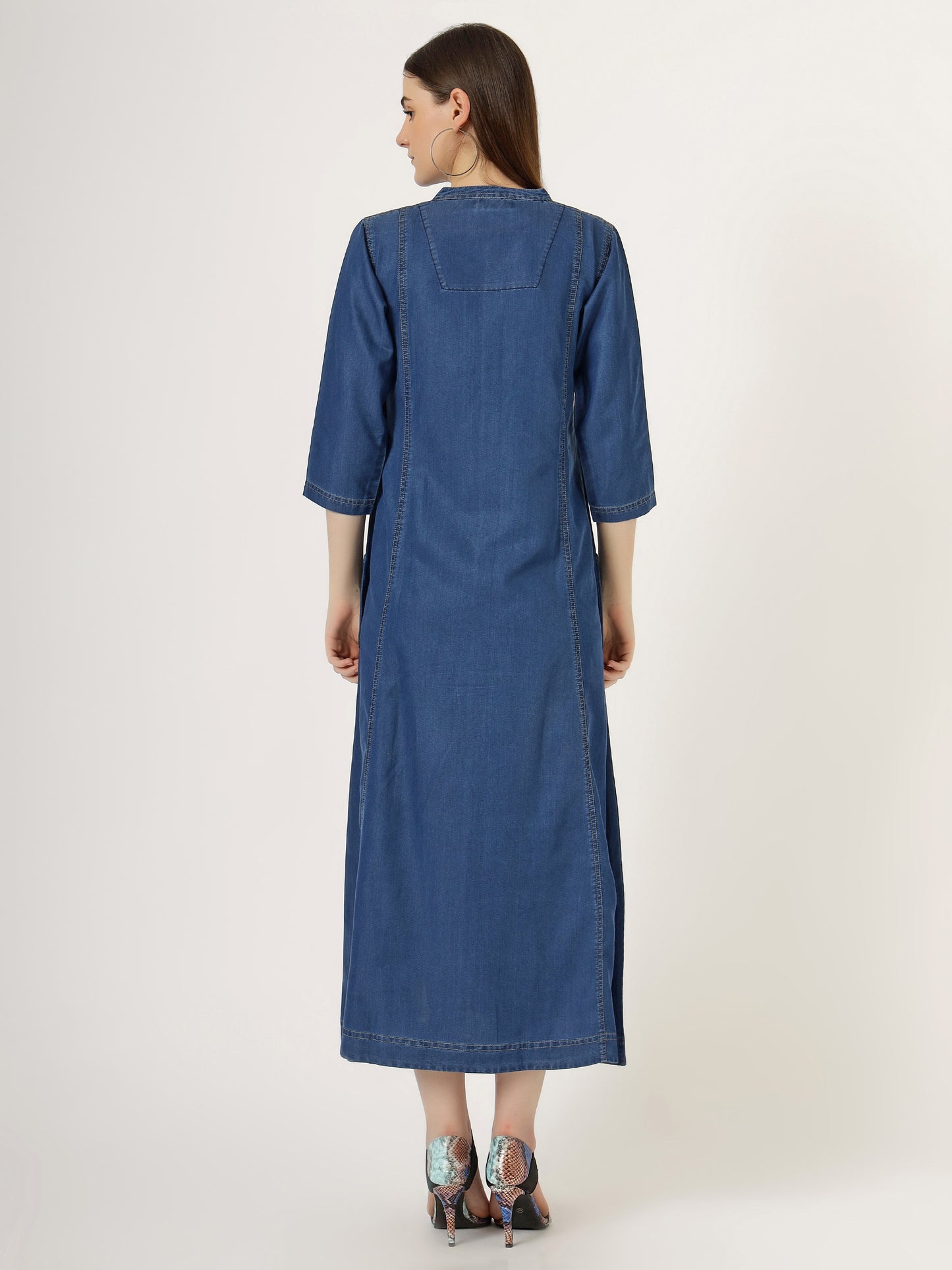 Women's 3/4 Sleeve Denim Maxi Shirt Dress (6001)