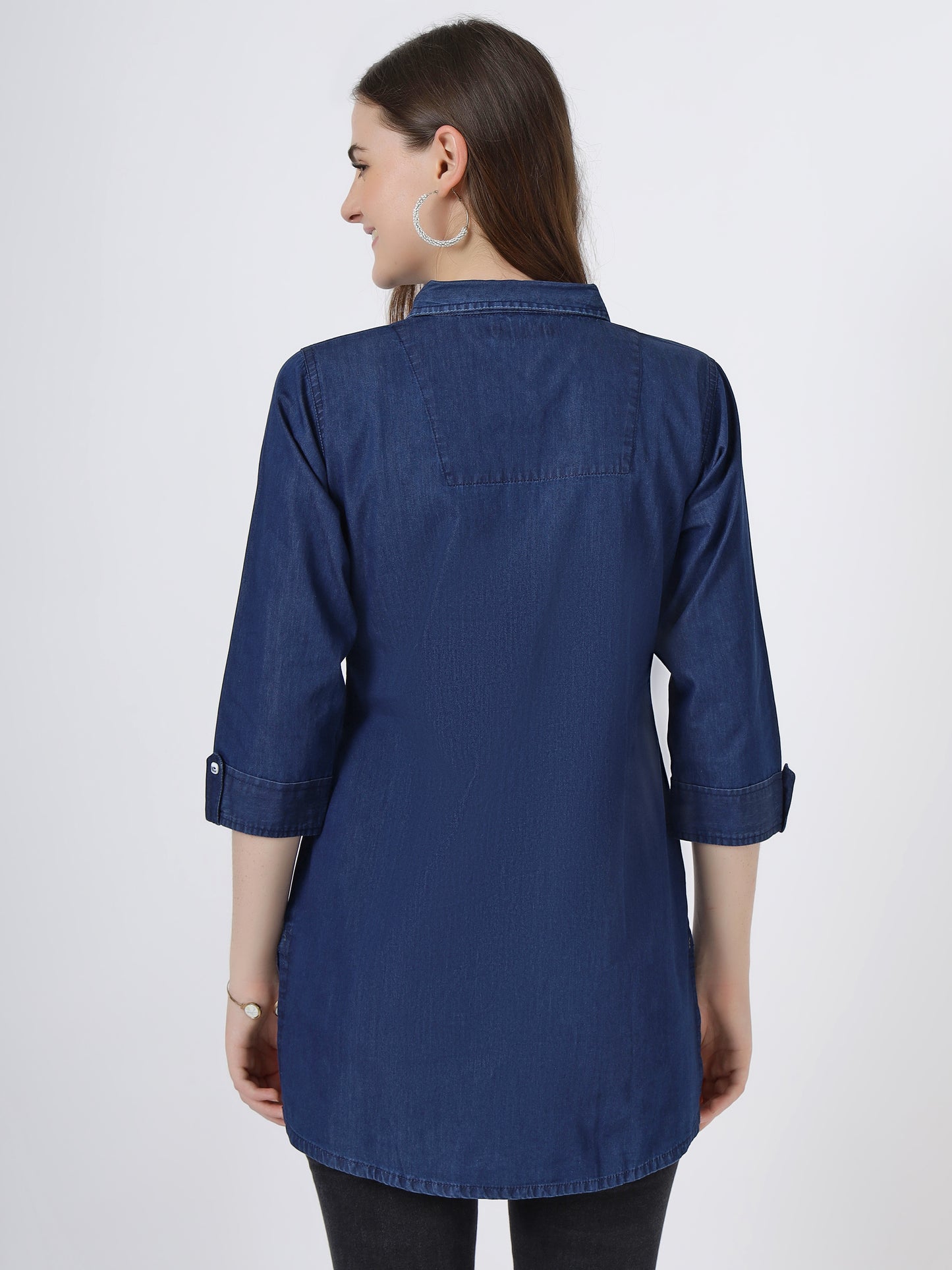 Women's Classic Denim Shirt with Roll-Up Sleeves (6076)