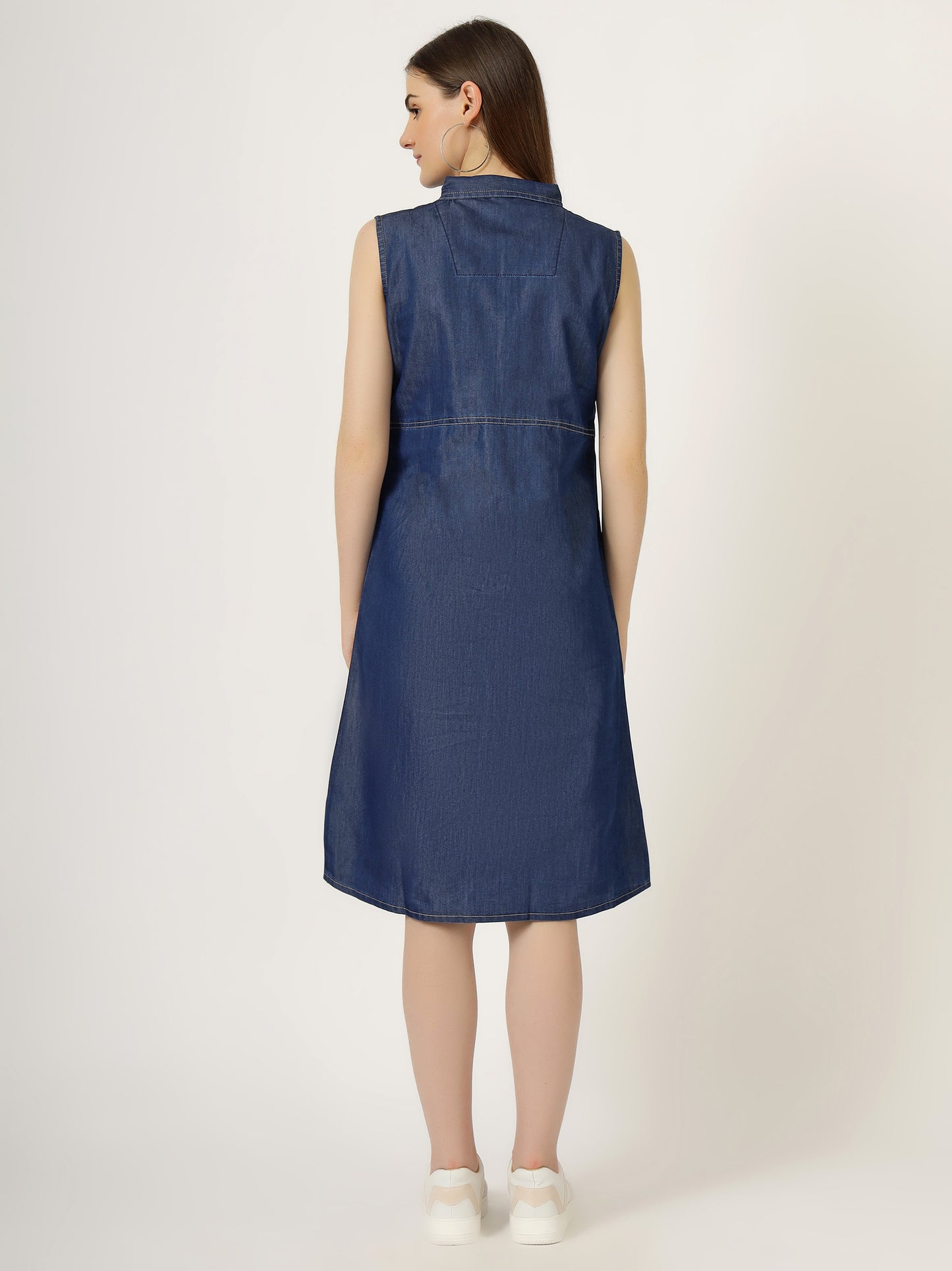 Women's Sleeveless Denim Button-Down A-Line Dress (6031)