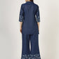 Women's Embroidered Denim Co-Ord Set with Shirt and Palazzo Pants (6106)