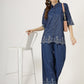 Women's Embroidered Denim Co-Ord Set with Shirt and Palazzo (6093)