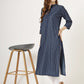 Women's Striped Denim Kurti with Mandarin Collar (6065)