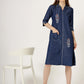 Women's Embroidered Denim A-Line Dress with 3/4 Sleeves (6097)