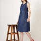 Women's Sleeveless Denim A-Line Dress with Round Neck (6090)