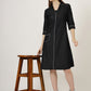 Women's 3/4 Sleeve Black Denim A-Line Dress with Contrast Stitching (6101)