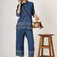 Women's Embroidered Denim Co-Ord Set with Tribal Print and Palazzo Pants (6107)