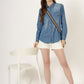 Women's Light Wash Denim Button-Down Shirt with Long Sleeves (6105)