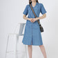 Women's Short Sleeve Button-Down Light Blue Denim Dress (6098-ICE)