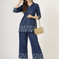 Women's Embroidered Denim Co-Ord Set with Shirt and Palazzo Pants (6106)