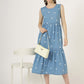 Women's Sleeveless Polka Dot Tiered Denim Midi Dress (6102)